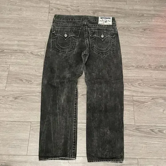 True Religion World Tour Men's Straight Slim Leg Stone Wash Denim Jeans 34x28 - Picture 6 of 8